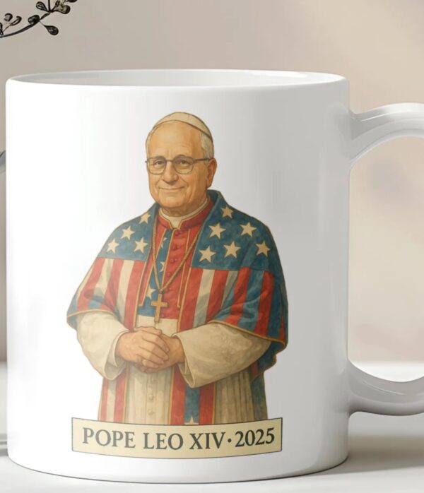 Pope Leo XIV 2025 Mug, American Flag Catholic