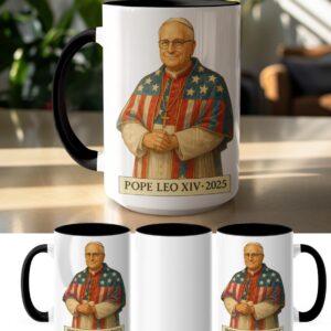 Pope Leo XIV 2025 Mug, American Flag Catholic
