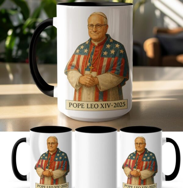 Pope Leo XIV 2025 Mug, American Flag Catholic