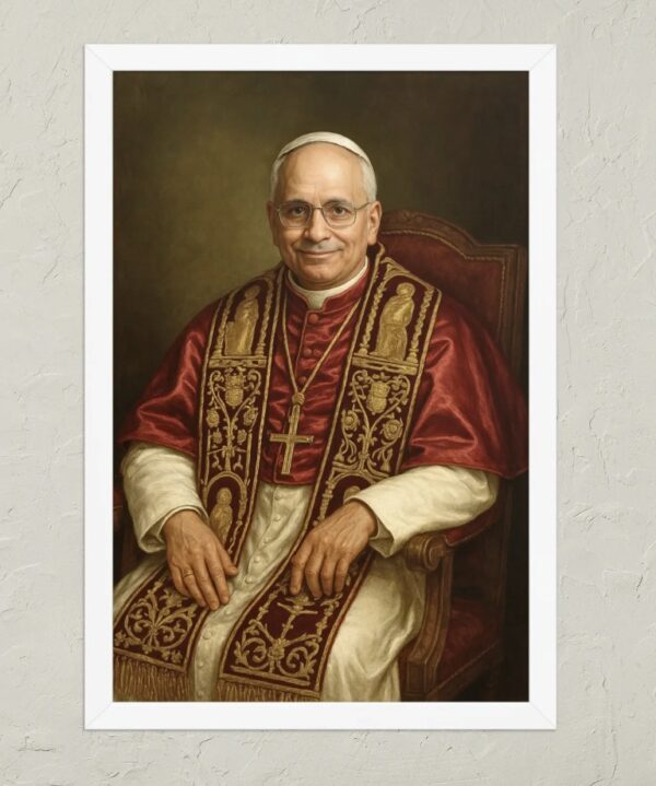 Pope Leo XIV Official Portrait | Seated Papal Painting of Cardinal Robert Prevost Poster