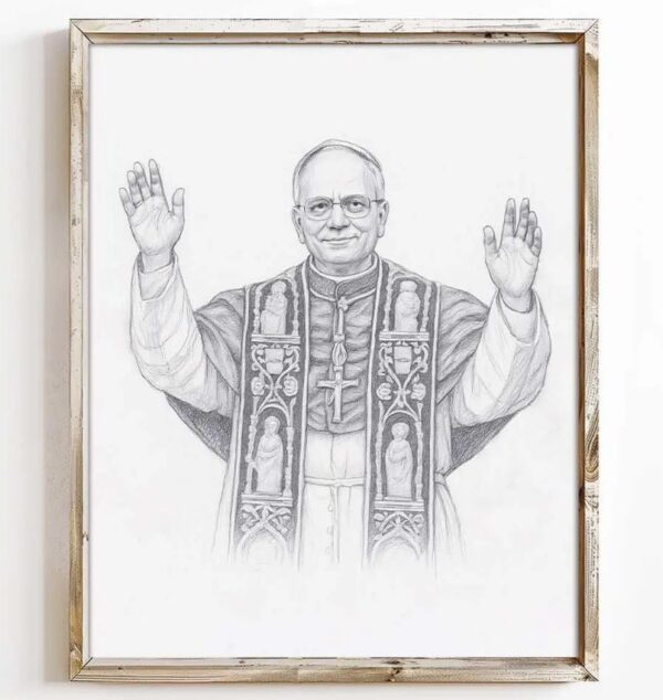 Pope Leo XIV Wall Art - Vintage Papal Sketch Print - Robert Prevost Portrait Poster